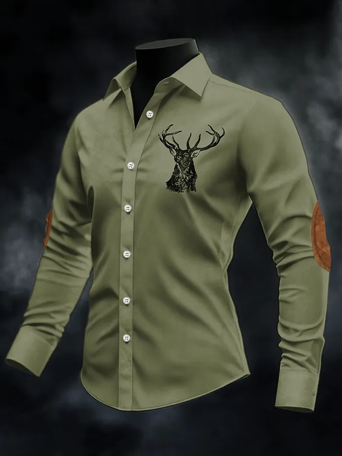 Men's Retro Elk Print Casual Shirt