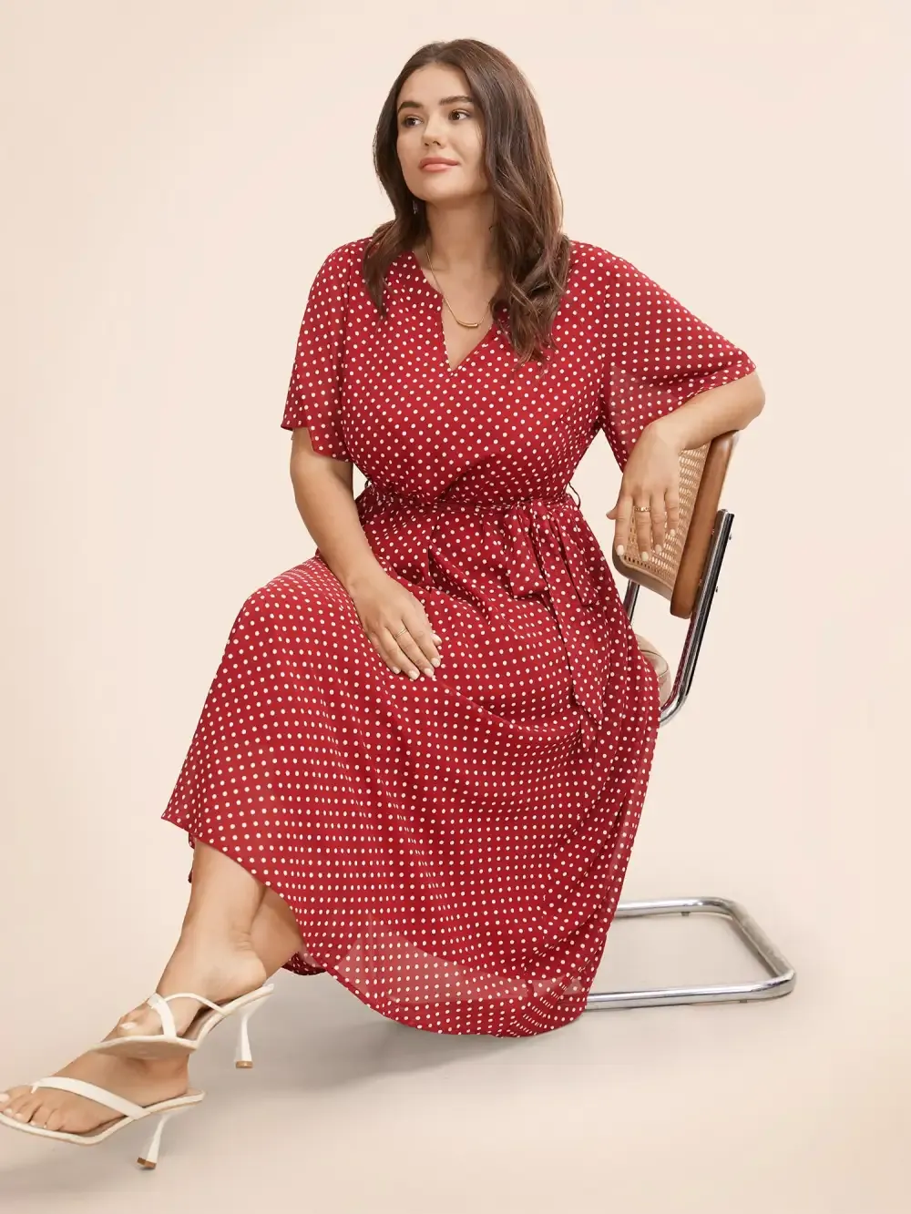 Chiffon Polka Dot Ruffle Sleeve Dress