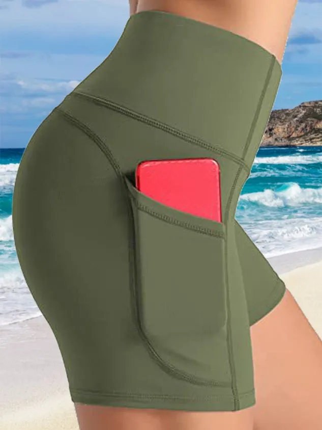 Casual Plain Pocket Stitching Bikini Bottom