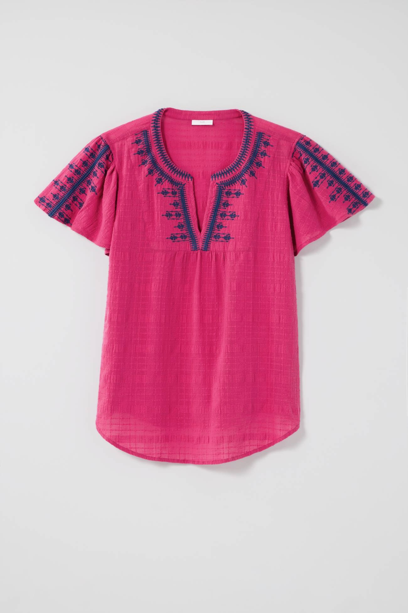 geometrically embroidered textured top