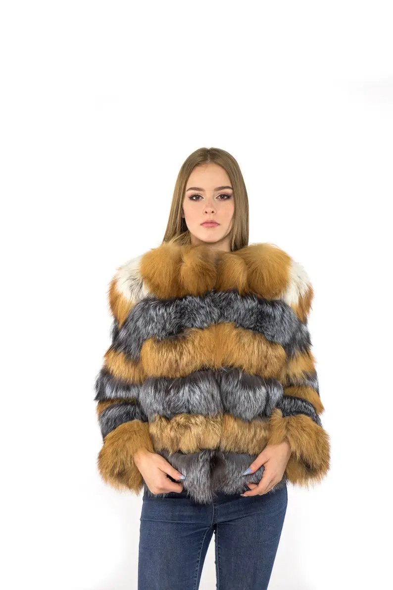 Silver And Red Fox Fur Coat Women’s