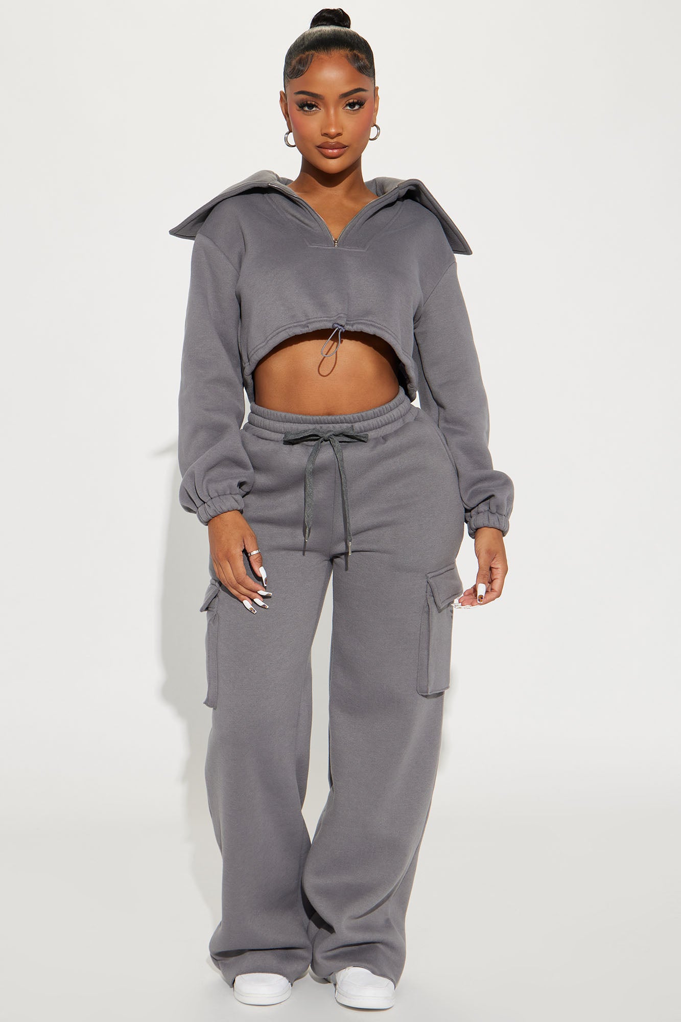 Missing Out Fleece Pant Set - Charcoal
