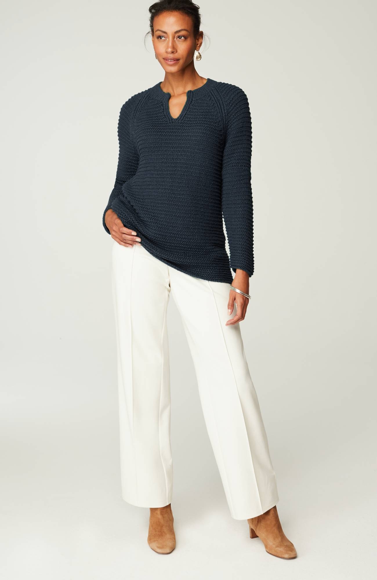 wearever textured split-neck sweater