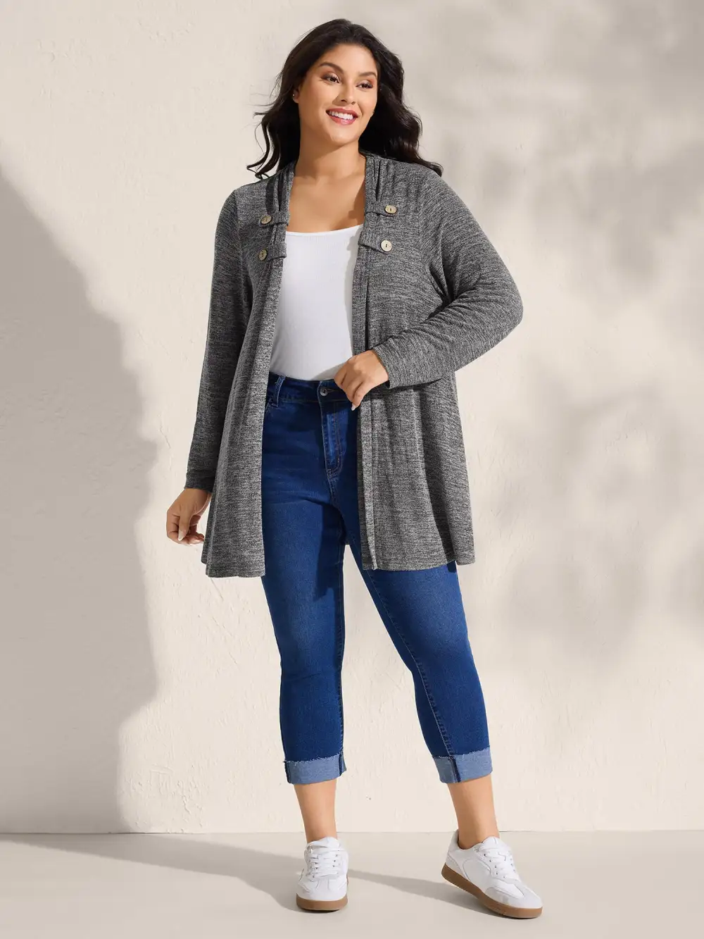 Stretchy Textured Button Detail Jacket