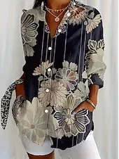 Women's Shirt Floral Graphic Vintage Daily Casual Long Sleeve Shirt Collar Regular Tops Daily Holiday Print Black And White Black Purple Orange Summer Spring