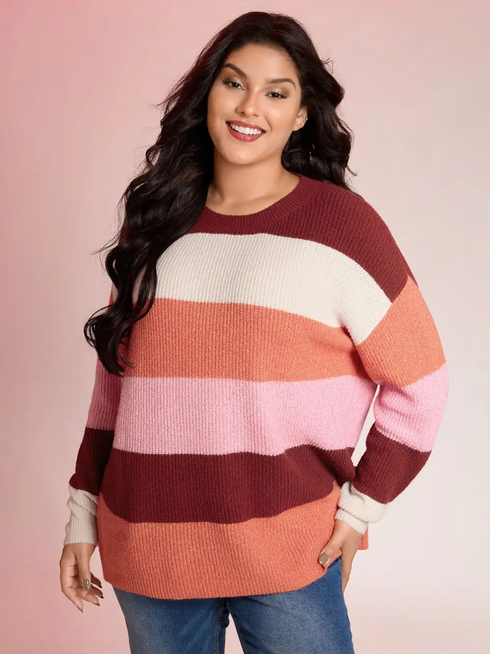 Supersoft Superstretchy Color Stripe Textured Pullover