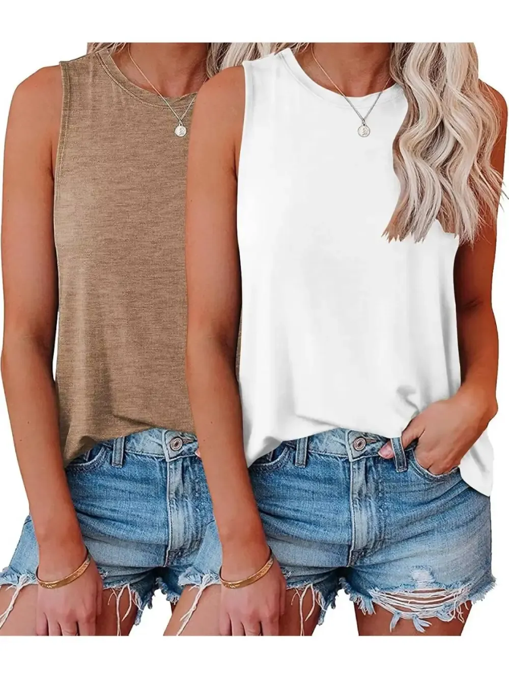✨Womens Crew Neck Sleeveless Loose Fit Casual 2 Pack Tank Tops