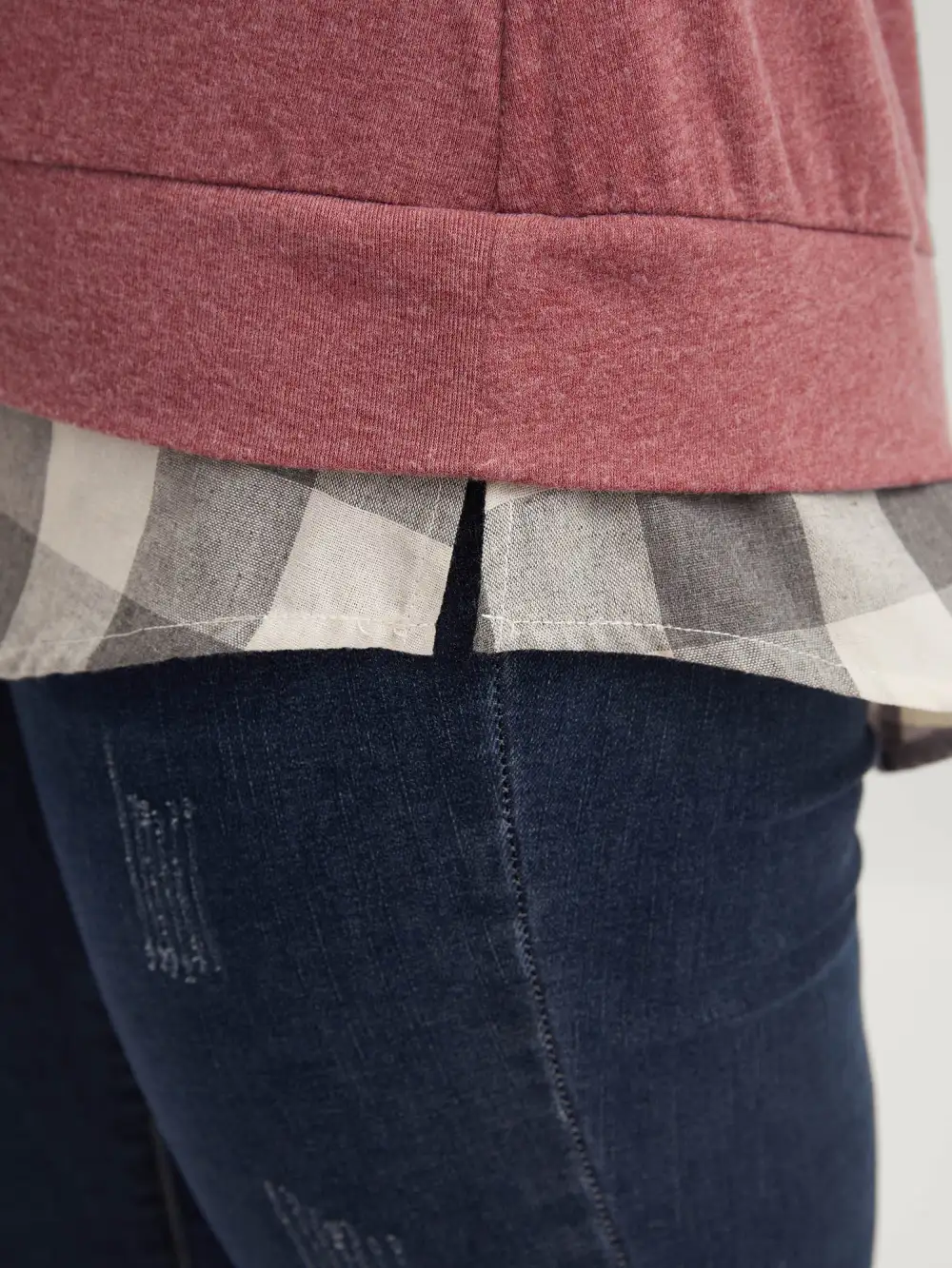 Heather Plaid Patchwork Crew Neck T-shirt