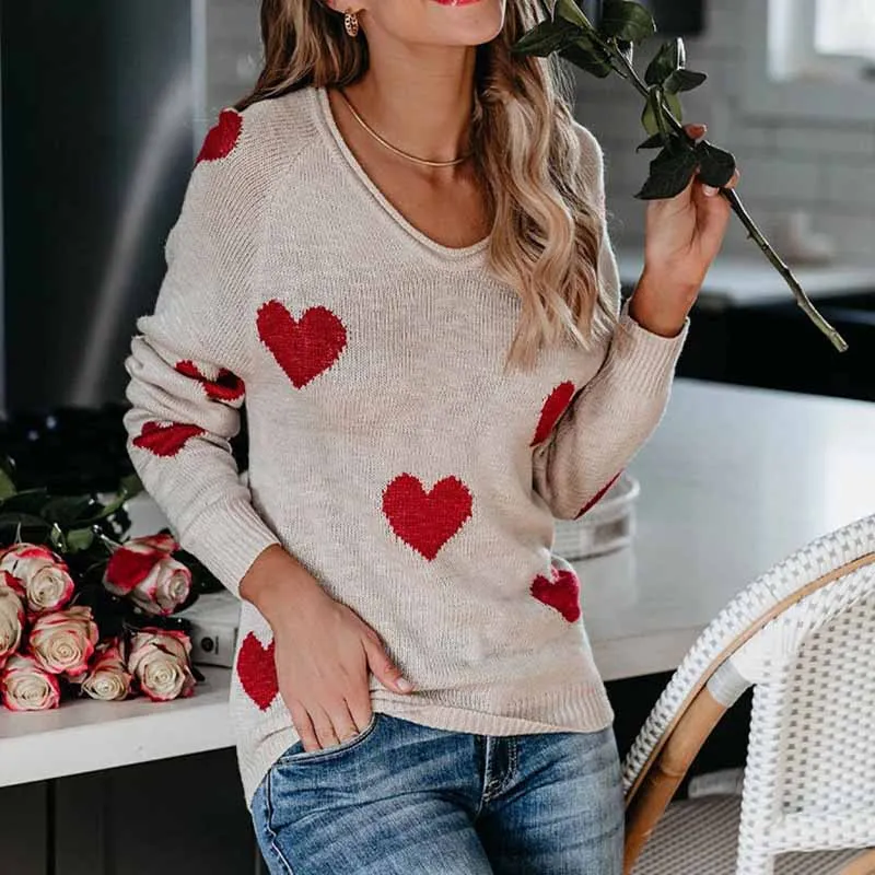 Loose Love Valentine'S Day V-Neck Knit Sweater
