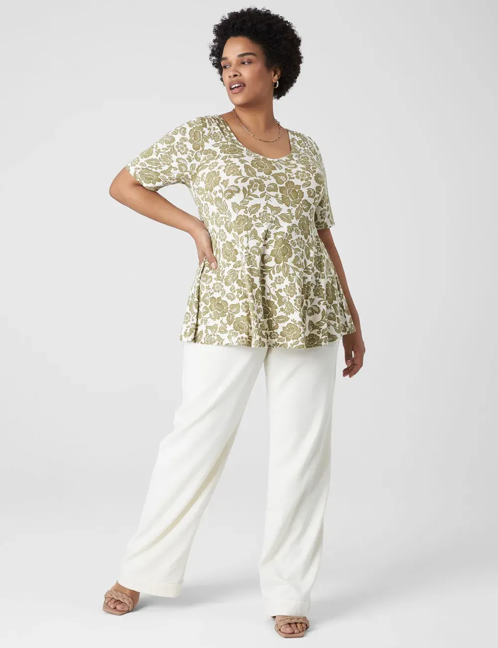 Modern Swing Perfect Sleeve Ruched-Shoulder Tee