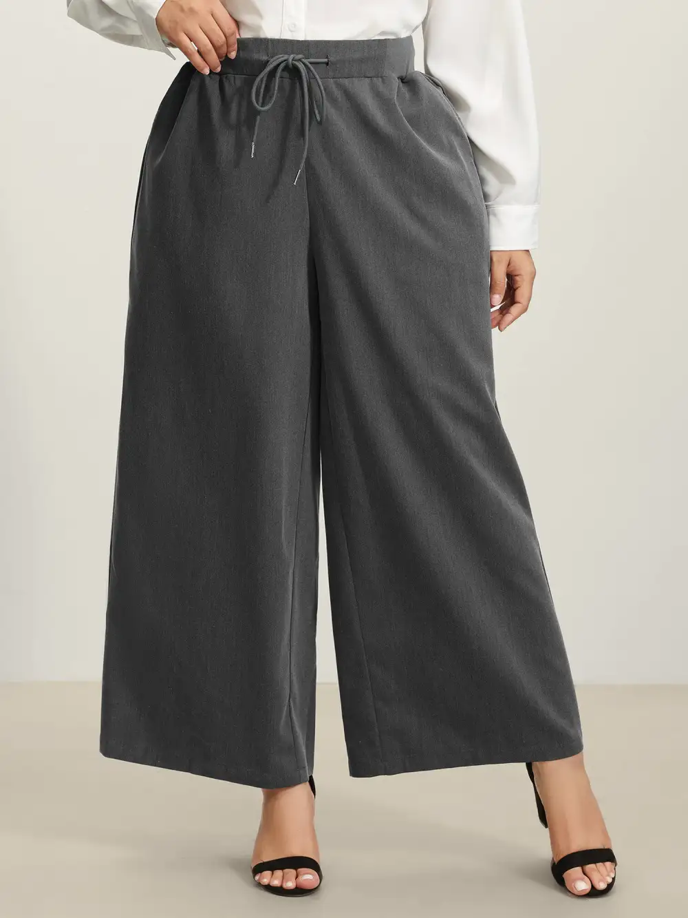 Heather Drawstring Waist Wide-Leg Pants