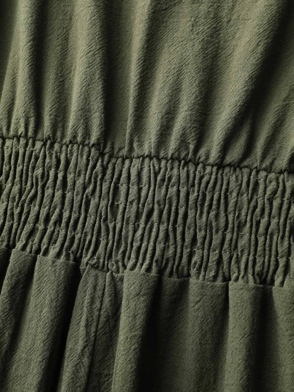 Cotton Pockets Shirred Waist Tiered Maxi Dress