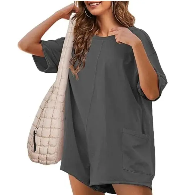 Womens Oversized Rompers Back V Neck Jumpsuits Casual Athletic Workout Tee Onesie Activewear