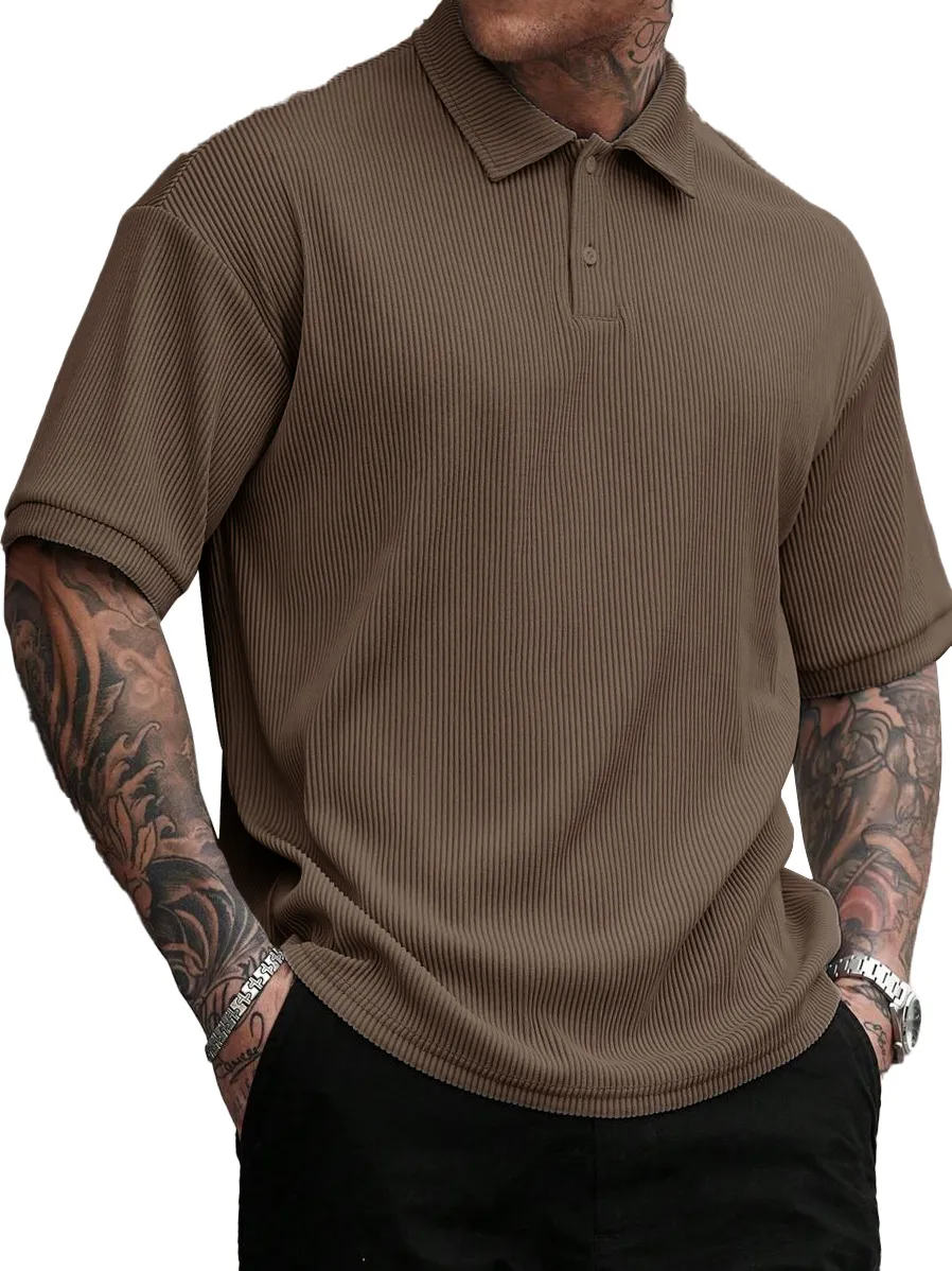 Men's Fashion Street Striped Lapel Short-sleeved Polo Shirt