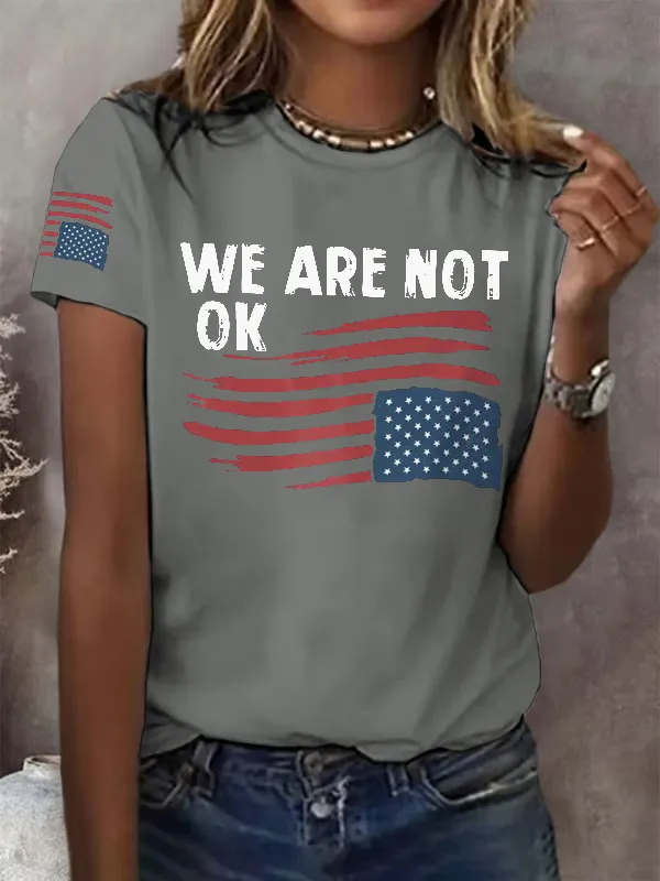 Retro We Are Not Ok Print T-Shirt