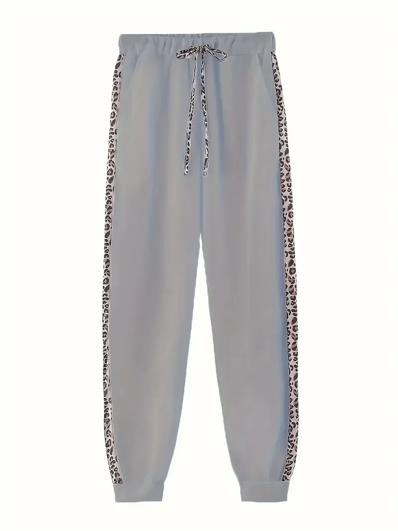 leopard Print Chic Two-piece Outfit Set - Stylish Zip Hoodie & Drawstring Joggers - Casual Everyday Wear for Women