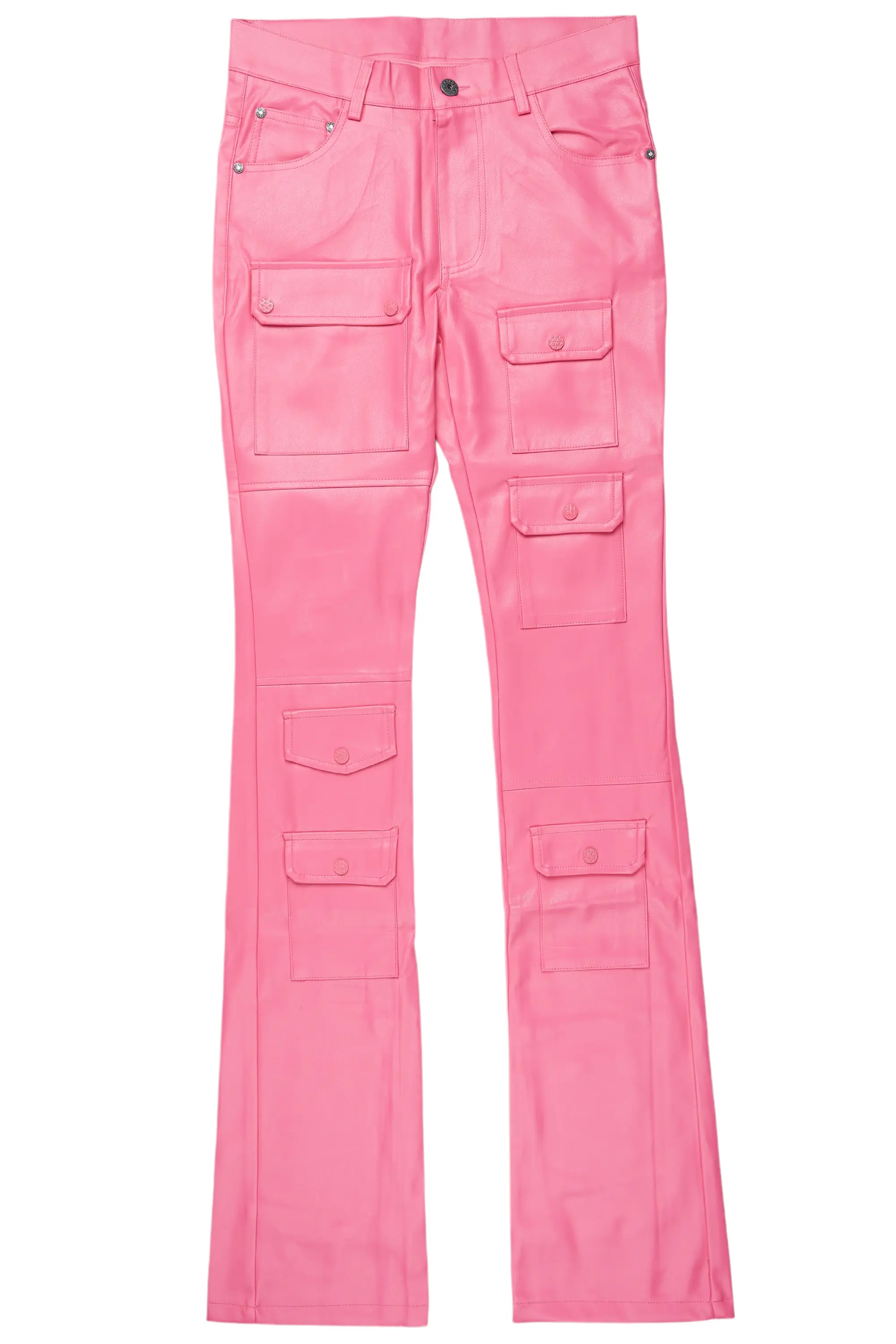 Barossa Hot Pink PU Cargo Stacked Flare Jean