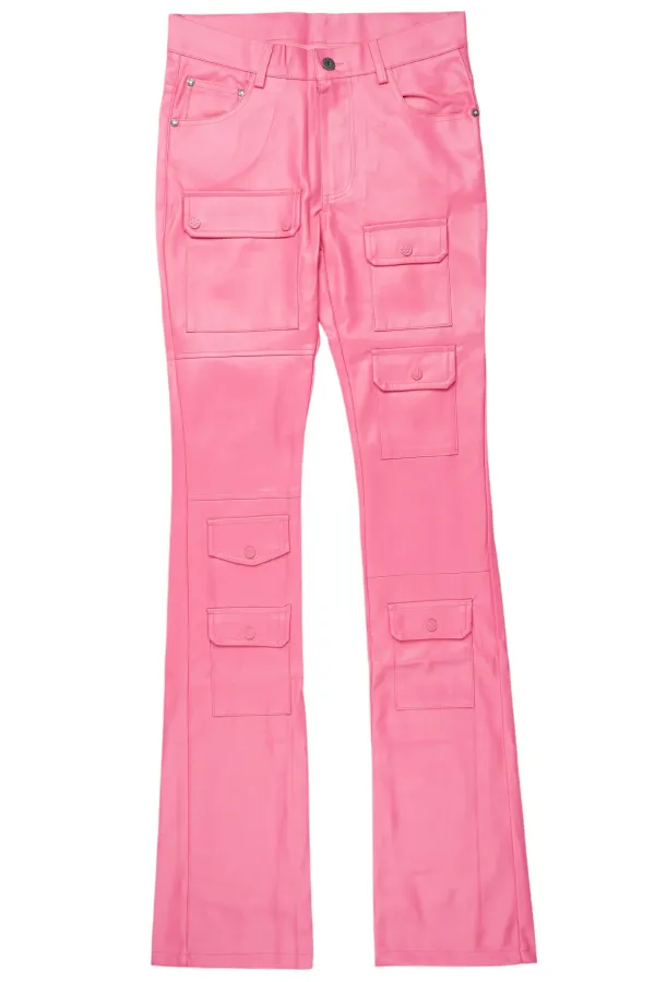 Barossa Hot Pink PU Cargo Stacked Flare Jean