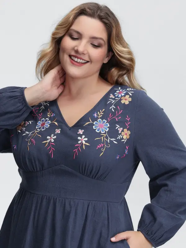 Pure Cotton Embroidered Neckline Midi Dress