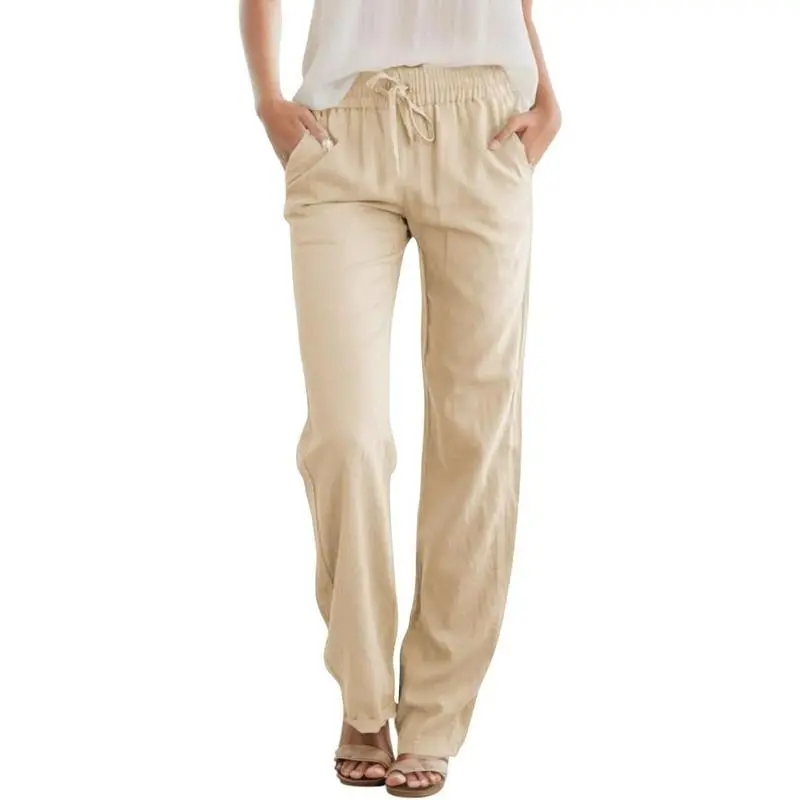 Women’s High Waist Linen Drawstring Pants – Casual Loose Fit with Pockets