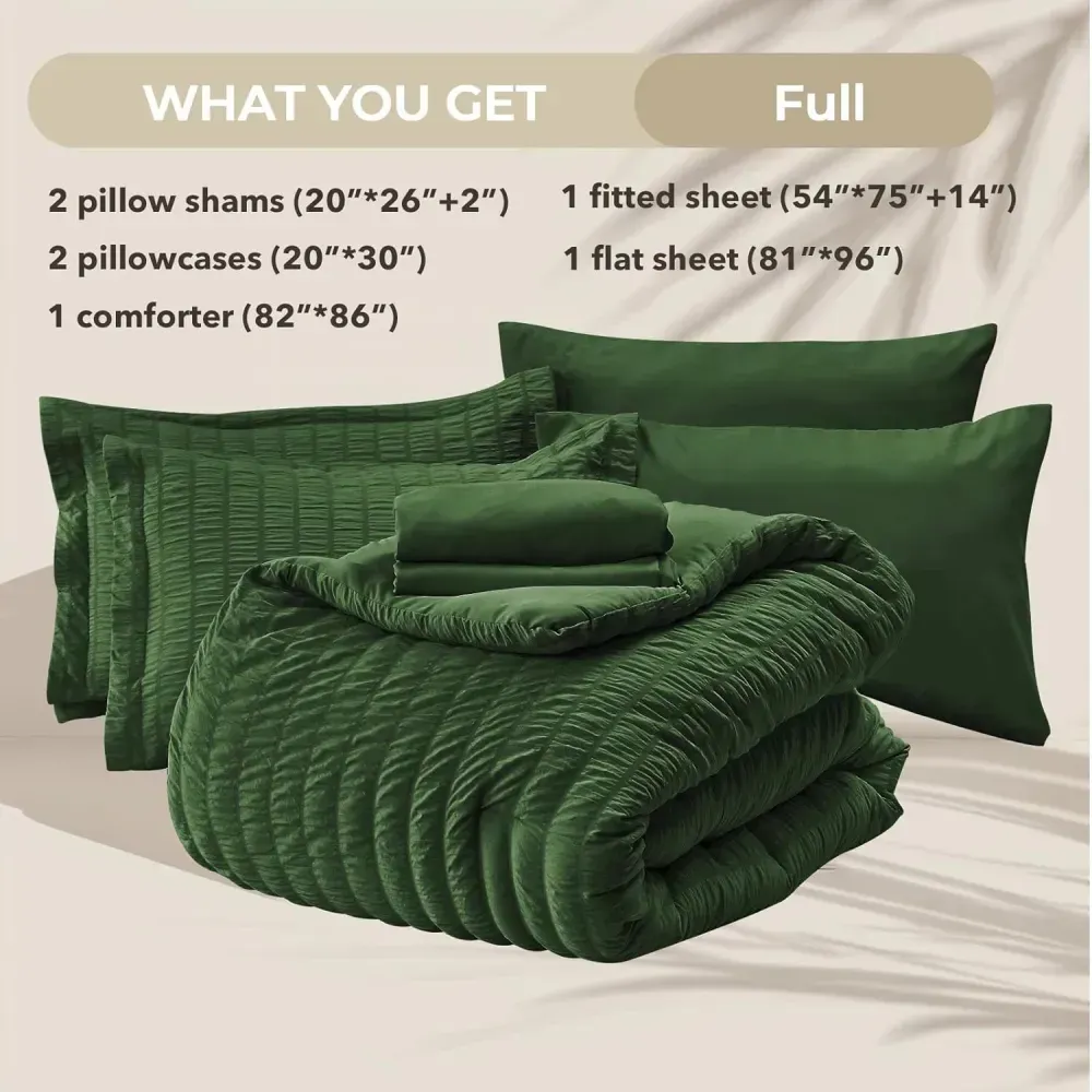 Queen Comforter Set Seersucker 7 Pieces, All Season Luxury Bed in a Bag for Bedroom, Bedding Set with Comforters, Sheets, Pillowcases & Shams, Dark Grey
