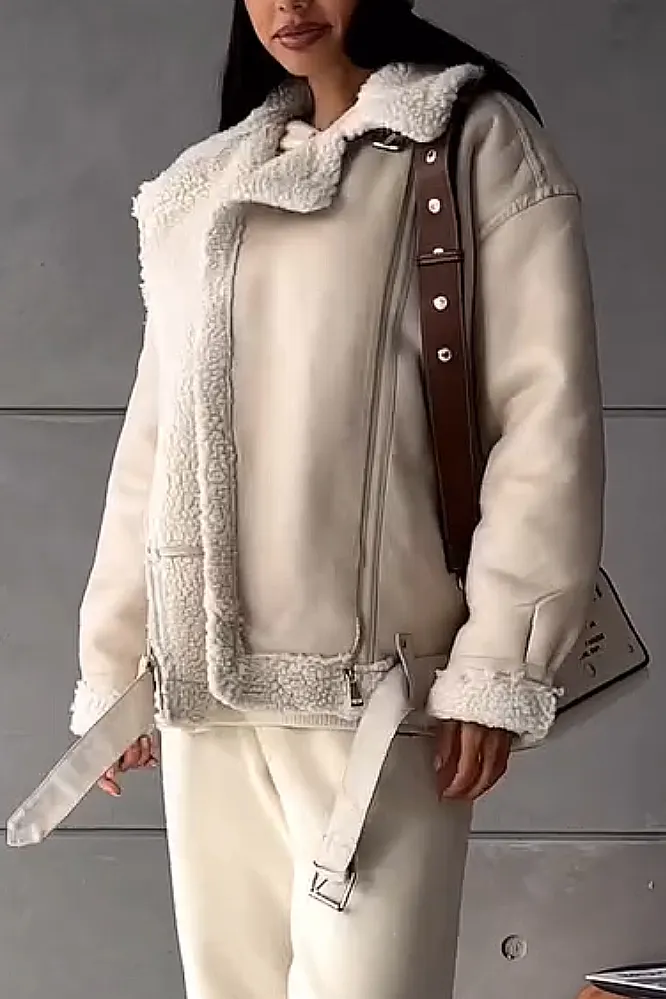 Women's Solid Color Casual Knitted Set and Lamb Fleece Jacket
