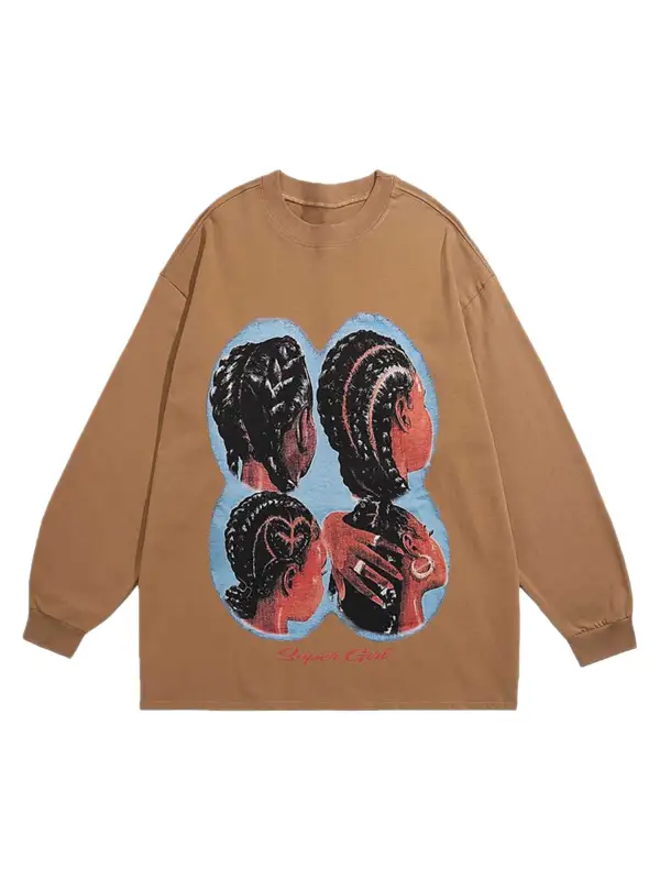 Hiphop Spoof Print Long Sleeve T-shirt - 1675