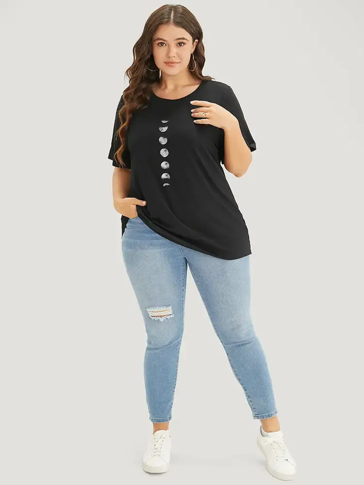Moon Print Short Sleeve T-shirt