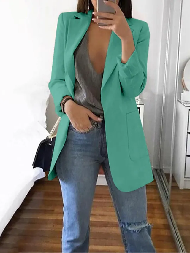 Women's Blazer Open Front Business Office Blazer Outfit with Pocket Casual Clean Fit Formal Spring