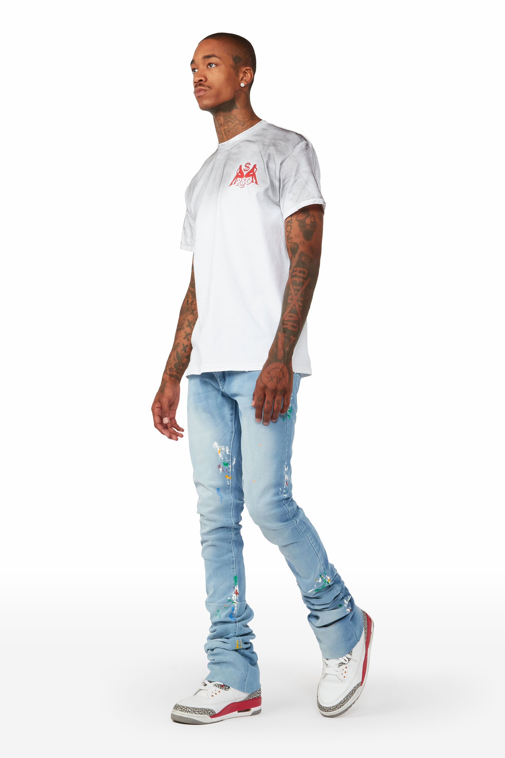 Mitchel Blue Painter Super Stacked Flare Jean