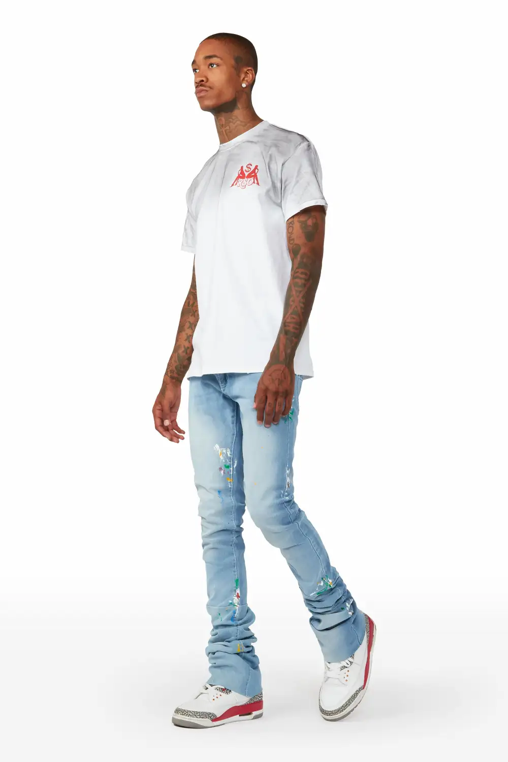 Mitchel Blue Painter Super Stacked Flare Jean