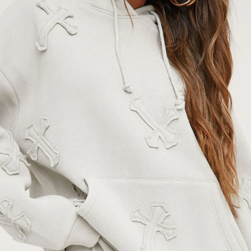 Cross Patch Detail Oversized Hoodie In Acid Wash Sage Green