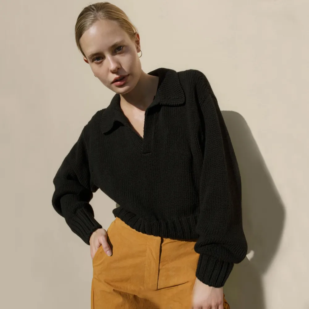 Chic Solid Color Lapel Sweater