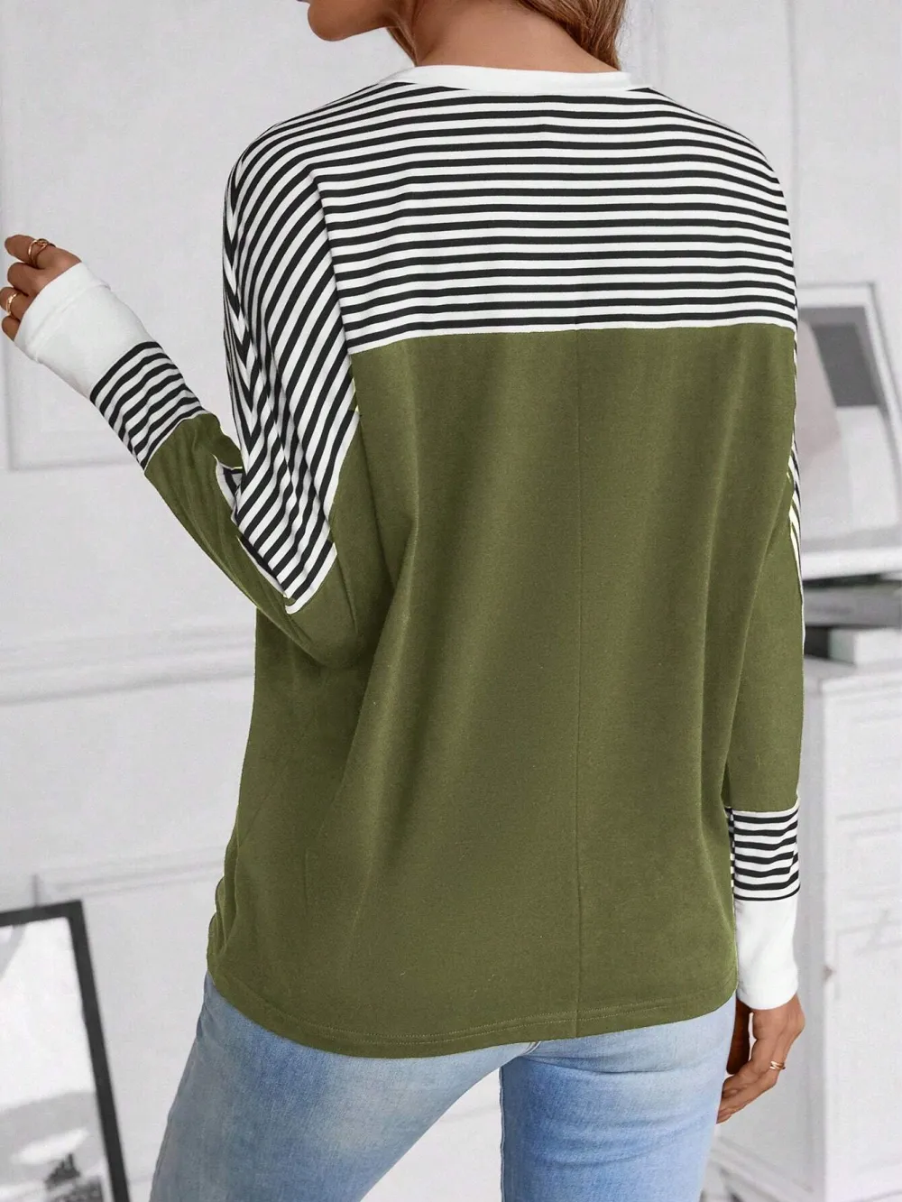 Striped Print Batwing Sleeve Tee