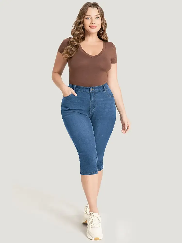 Skinny Very Stretchy Dark Wash Split Knee Denim Shorts