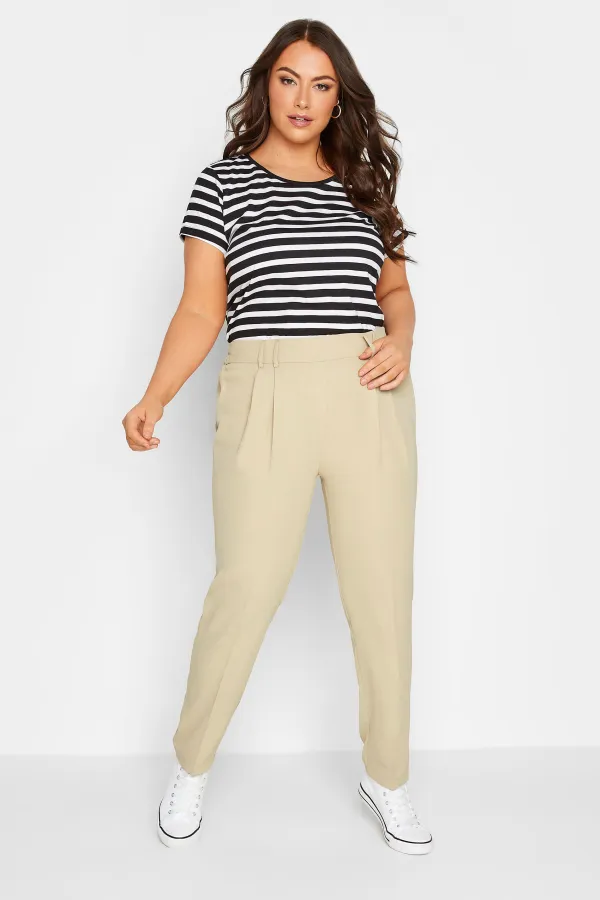 YOURS Curve Blue Double Belted Tapered Trousers