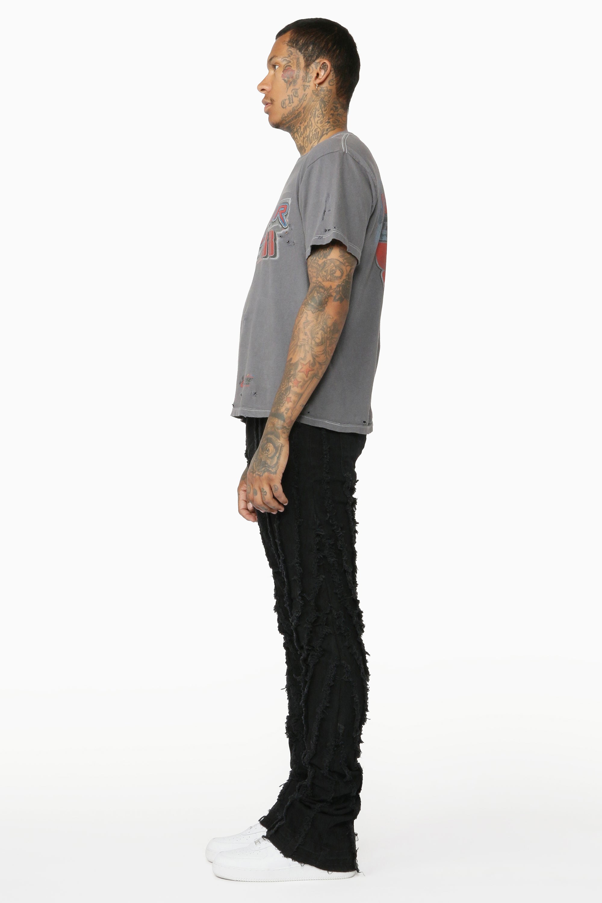 Lazer Black Stacked Flare Jean