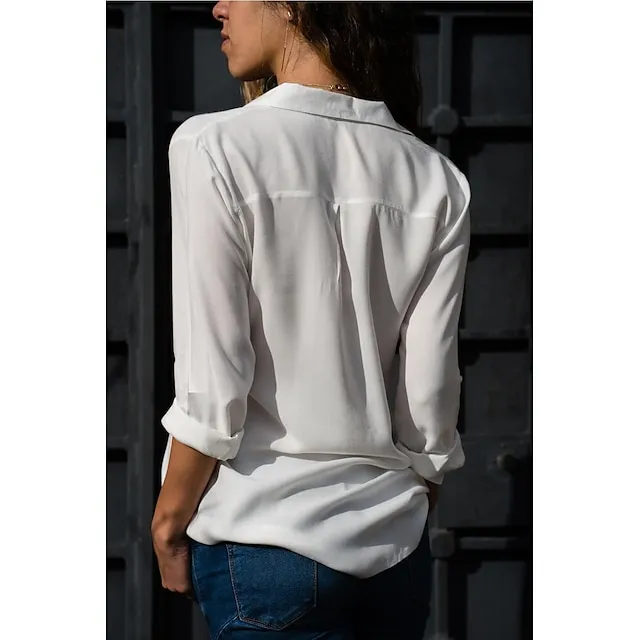 Women's Blouse Shirt Plain Shirt Collar Business Basic Elegant Tops Blue Yellow Gray