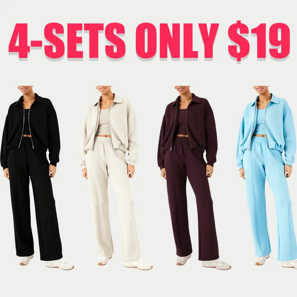 Zipped Jacket and Wide-Leg Pants Two-Piece Set