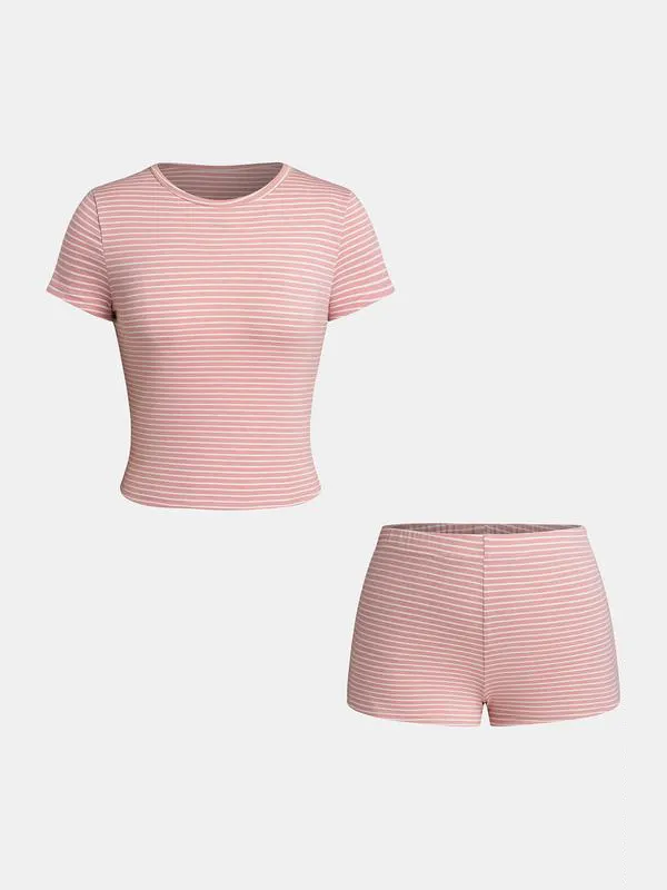 Women's Striped Two-Piece Set – Crop Top & Shorts Summer Outfit