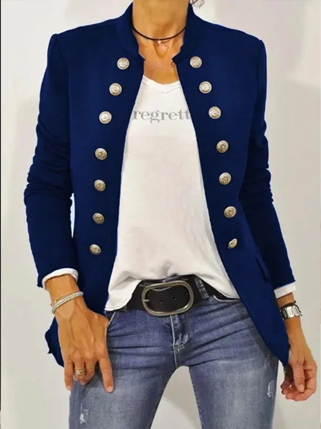 Black Long Sleeve Shift Buttoned Solid Jacket