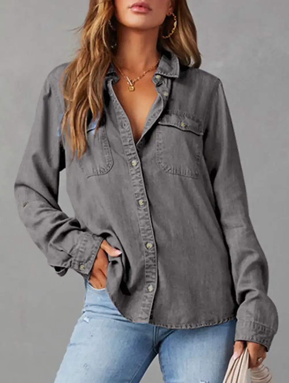 Pure color denim jacket