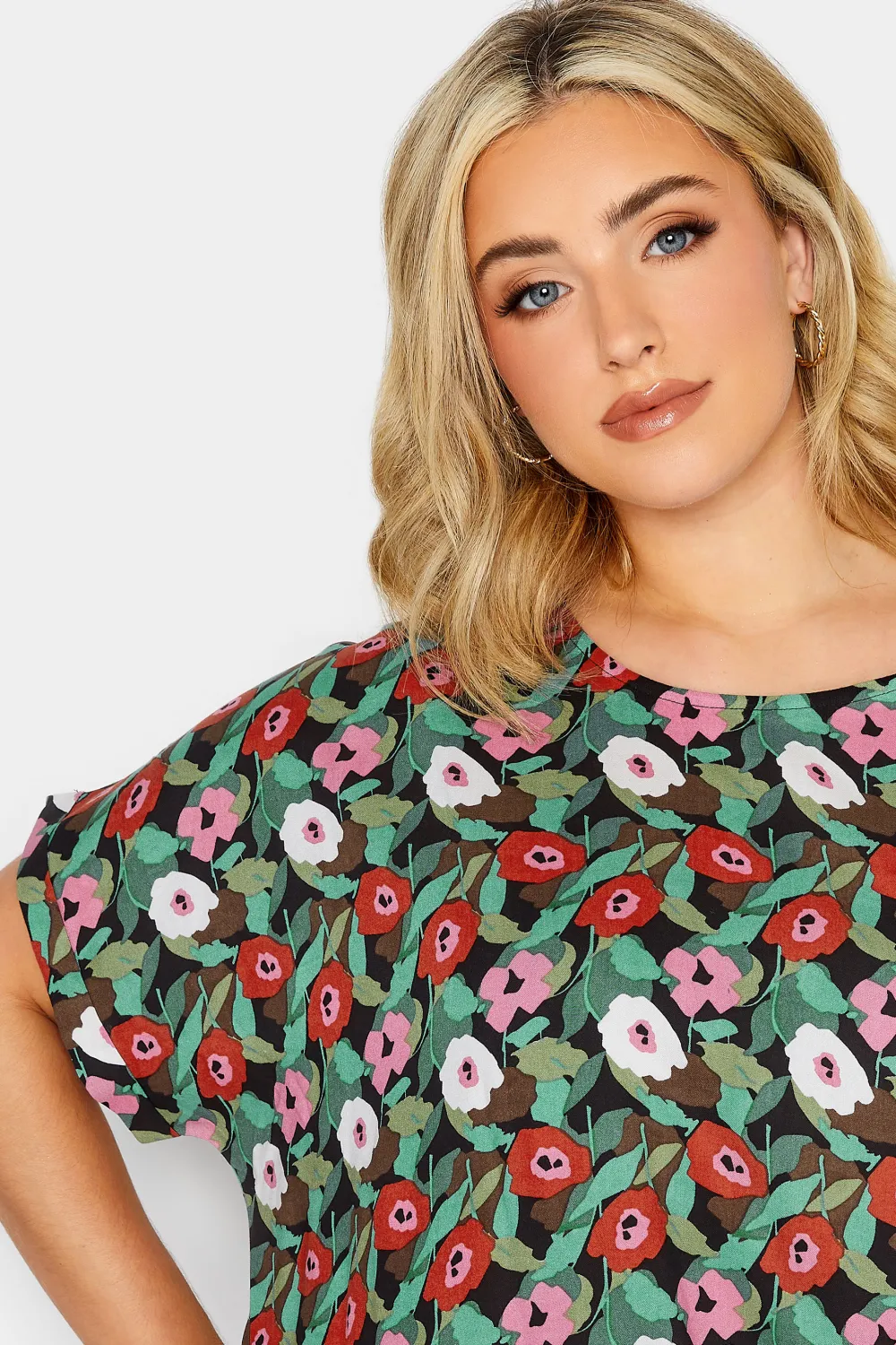 YOURS Curve Black Floral Print Dipped Hem Shift Dress