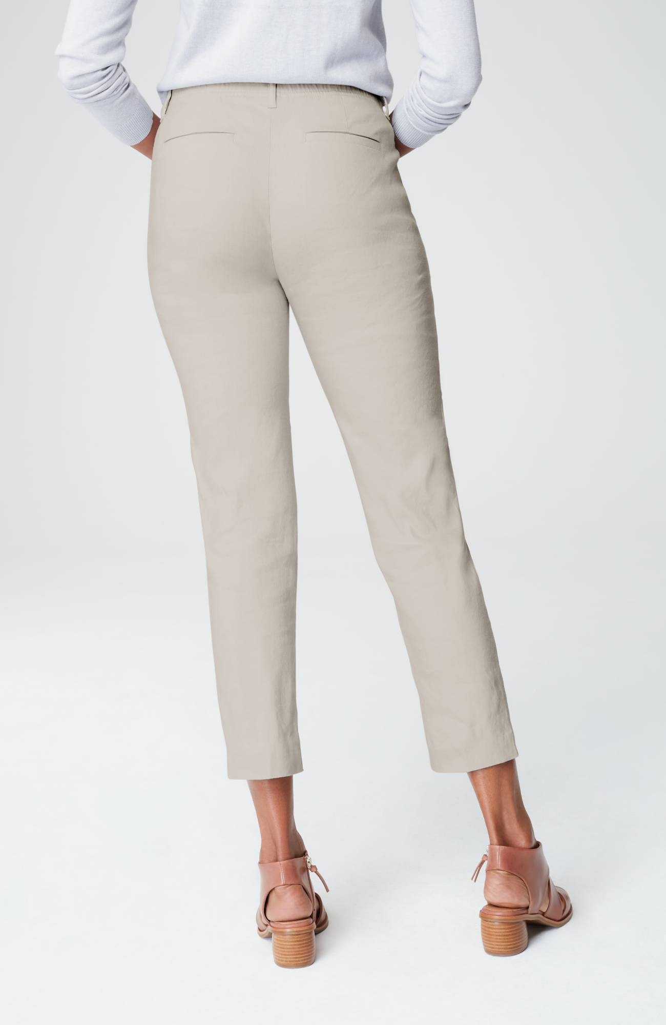 Pintucked Linen-Stretch Slim-Leg Pants