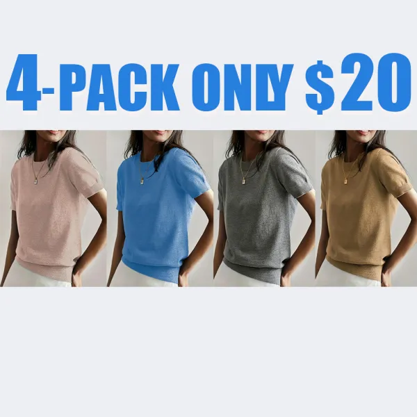 Women's Solid Crew Neck Short Sleeve Sweater – Casual Knit Pullover for Spring & Fall