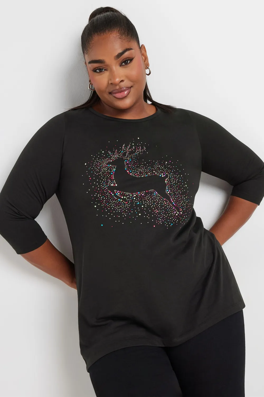 复制YOURS Curve Black 'Merry Gonkmas' Sequin Embellished Christmas Top