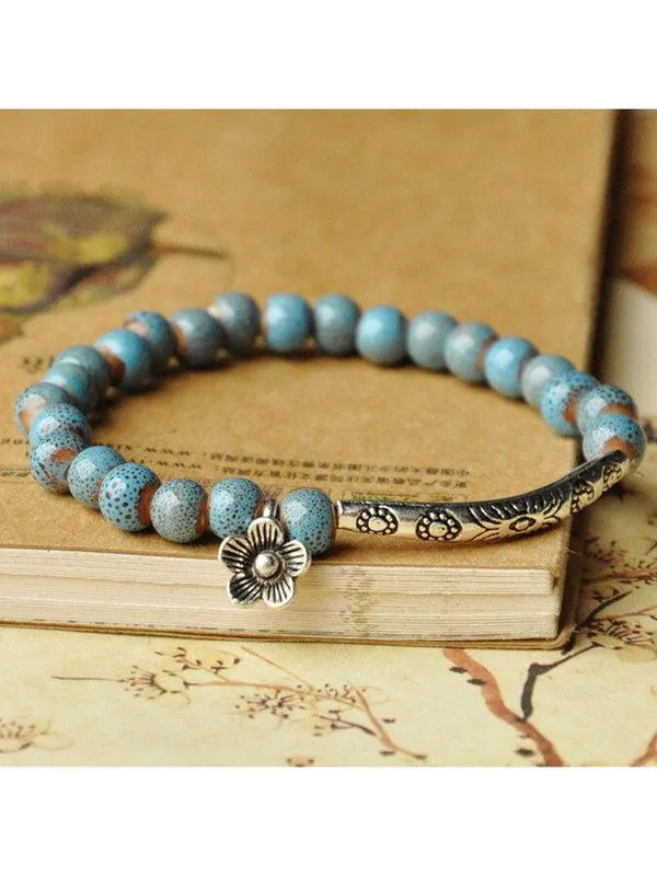 Women's Ethnic Style Flower Glaze Bead Ceramic Bracelet