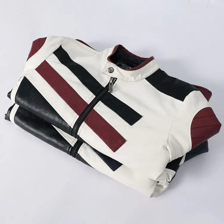 Casual Stand Collar Stitching Men's Leather Jacket
