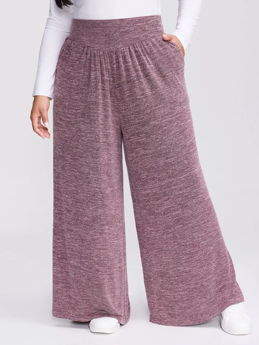 Color-Mix Knit Wide Waistband Pants