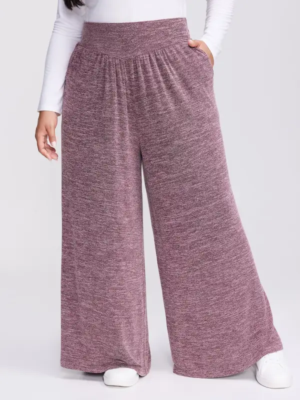Color-Mix Knit Wide Waistband Pants